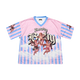 Cupid's Chaos Jersey by U14U, pink and blue striped jersey with cherub print, front