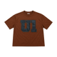 Espresso Tracklist Tee by U14U, brown tee with denim U1 patch, front