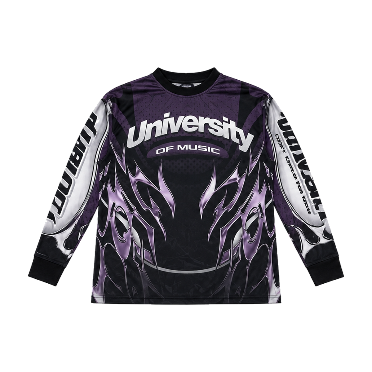 U1niversity of Music Jersey by U14U, purple and black long-sleeve jersey, front